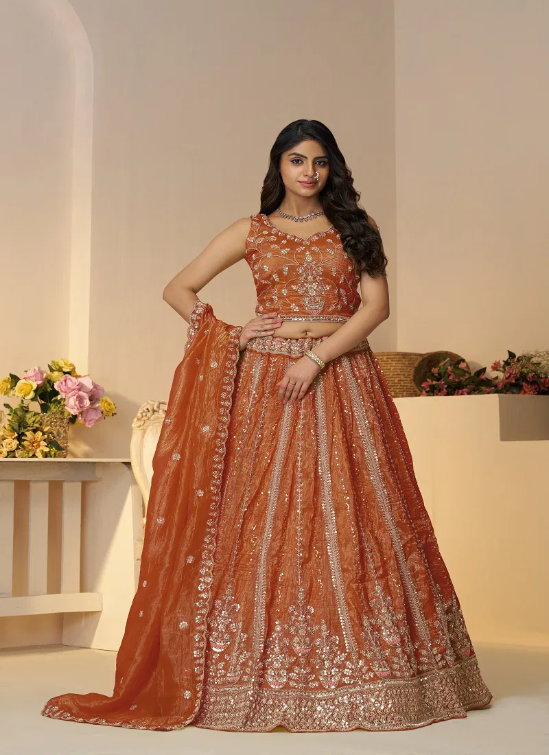 Kf 44 Orange Jimmy Choo Embroidered Bridal Lehenga Wholesale Suppliers In Mumbai